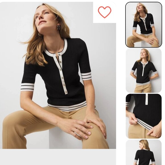nwt WHITE HOUSE BLACK MARKET elbow sleeve henley sweater m - Picture 1 of 2